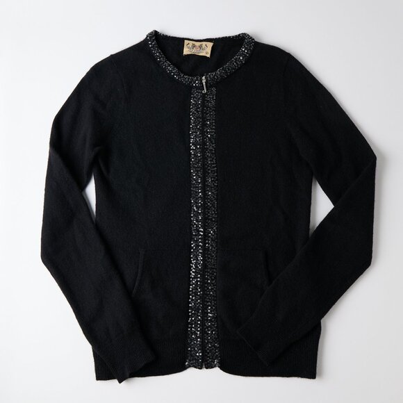Vtg Y2K 2005 Juicy Couture Cashmere Zip Cardigan M Black Sequin Heiress Knit - Picture 1 of 9